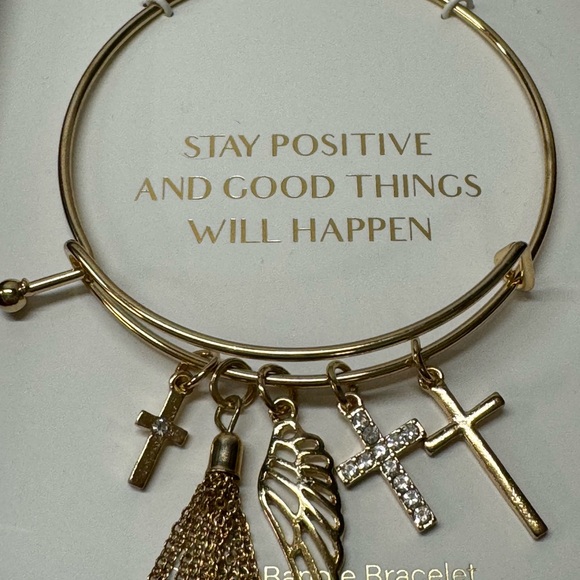 “STAY POSITIVE AND GOOD THINGS WILL HAPPEN” CHARM BANGLE BRACELET - Picture 5 of 10